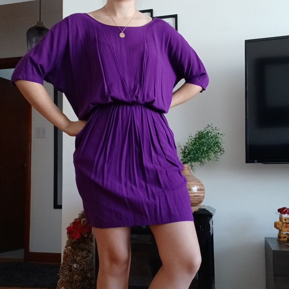 ⚡SALE⚡Bright Purple Short Sleeve Dress with Scoop Neck